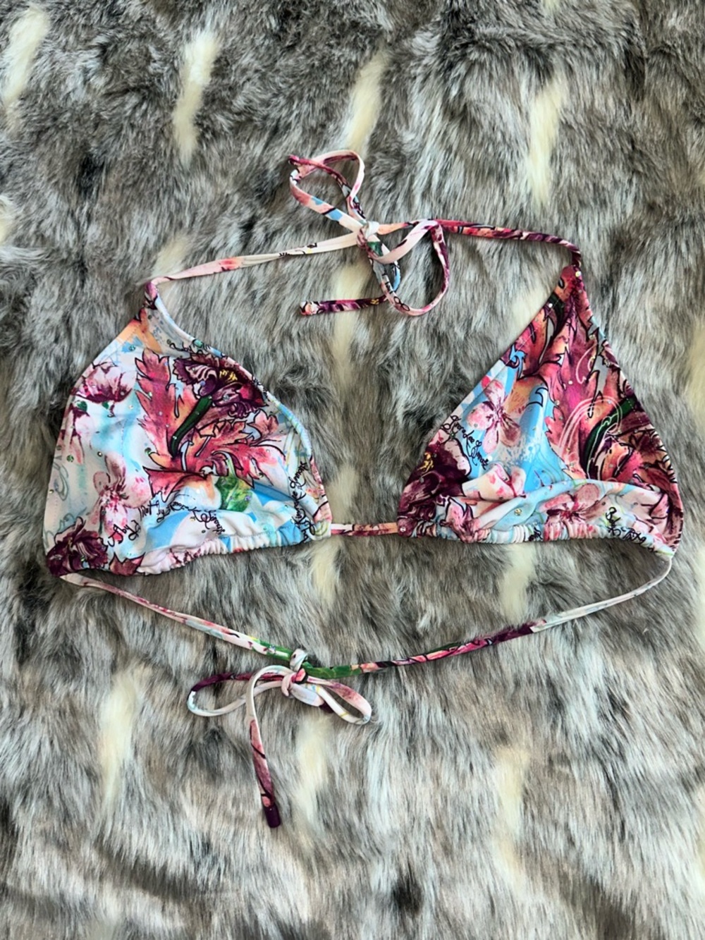 Baby Phat Y2K Bling Logo Triangle Bikini Top sz XL